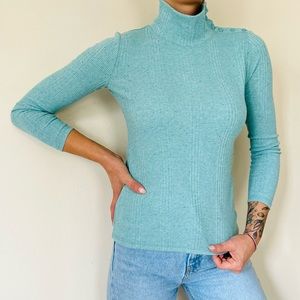 New T by Talbots long sleeve Turquoise turtleneck Snap Shoulder Ribbed top